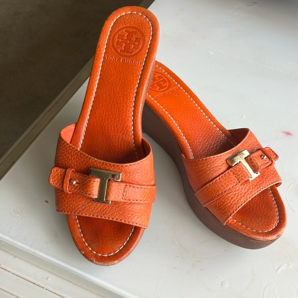 Tory Burch Orange Sandals with Gold Accent